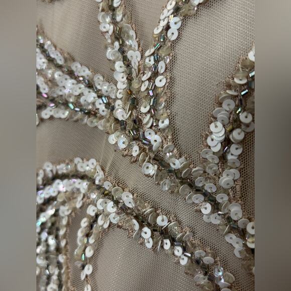 Aidan Mattox Hazel Dress Nude Mesh Overlay w/ White Sequins & Beadwork 4 - Picture 7 of 10